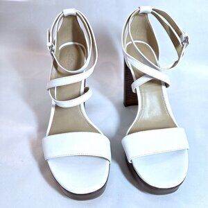 NWOT Michael Kors White Leather Stacked Heel Platform Sandals Size 8.5